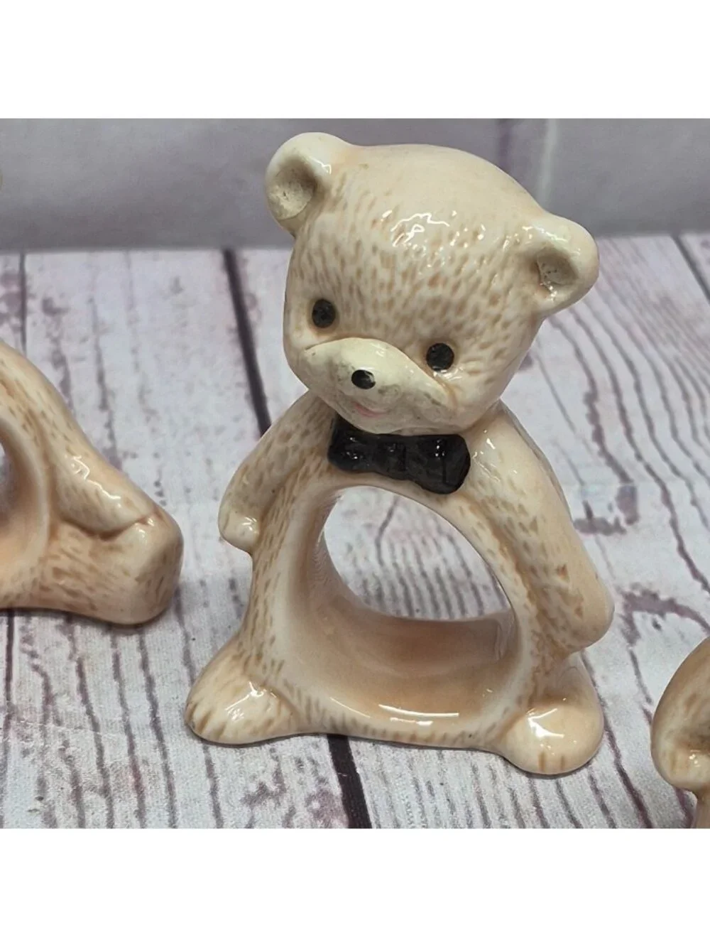 Bear Napkin Ring Holders Lot of 4 Ceramic‎ Brown~Boy Girl